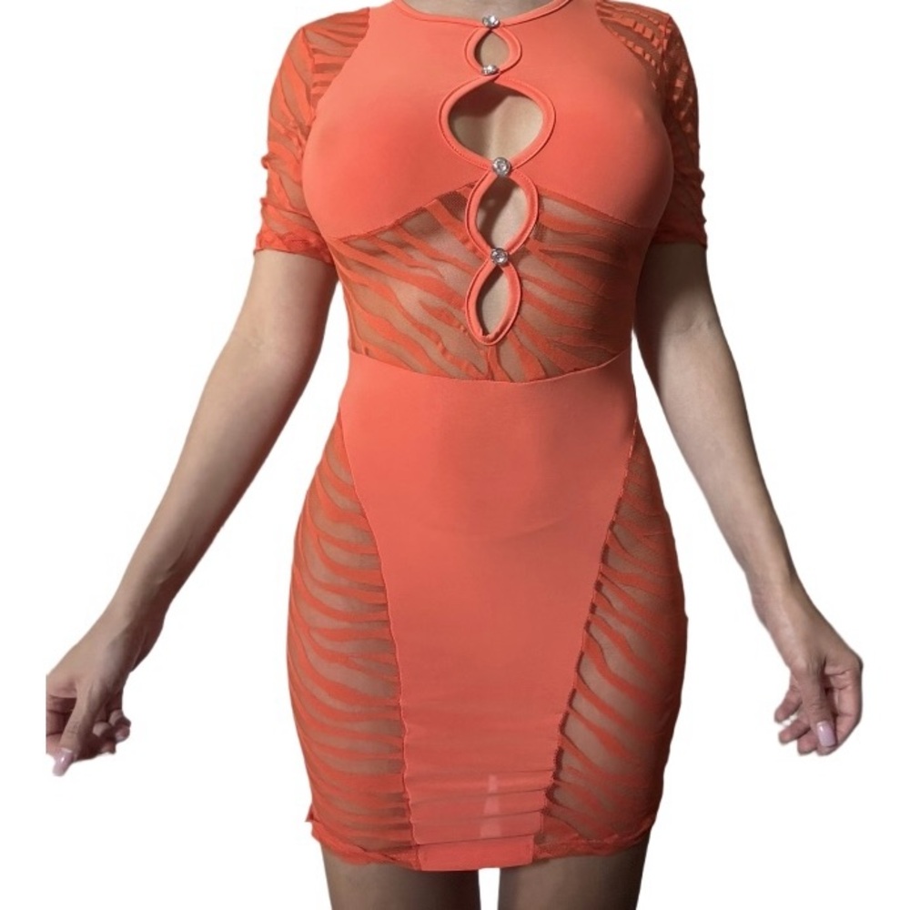 Elegant Coral Cut-Out Dress